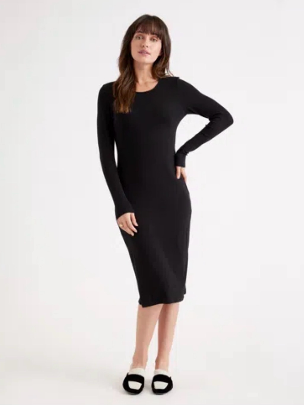 Quince Tencel Rib Knit Long-Sleeved Midi Dress